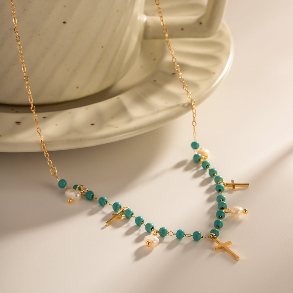 Wholesale Cross Freshwater Pearl Tassel Pendant Necklaces